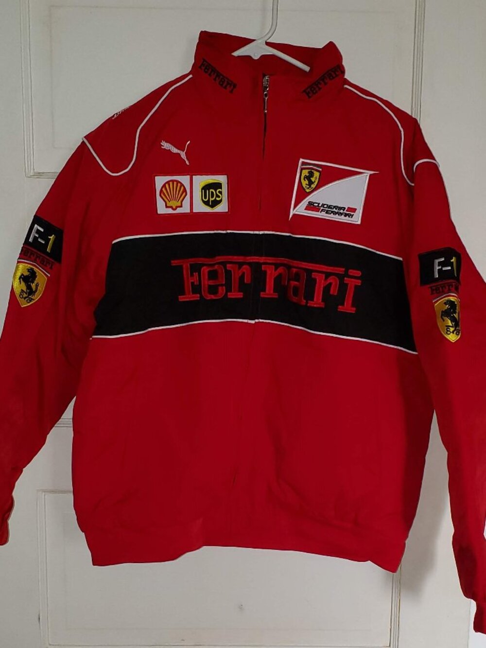 Ferrari F1 UPS Embroidered Shell Racing Jacket Size Large Red